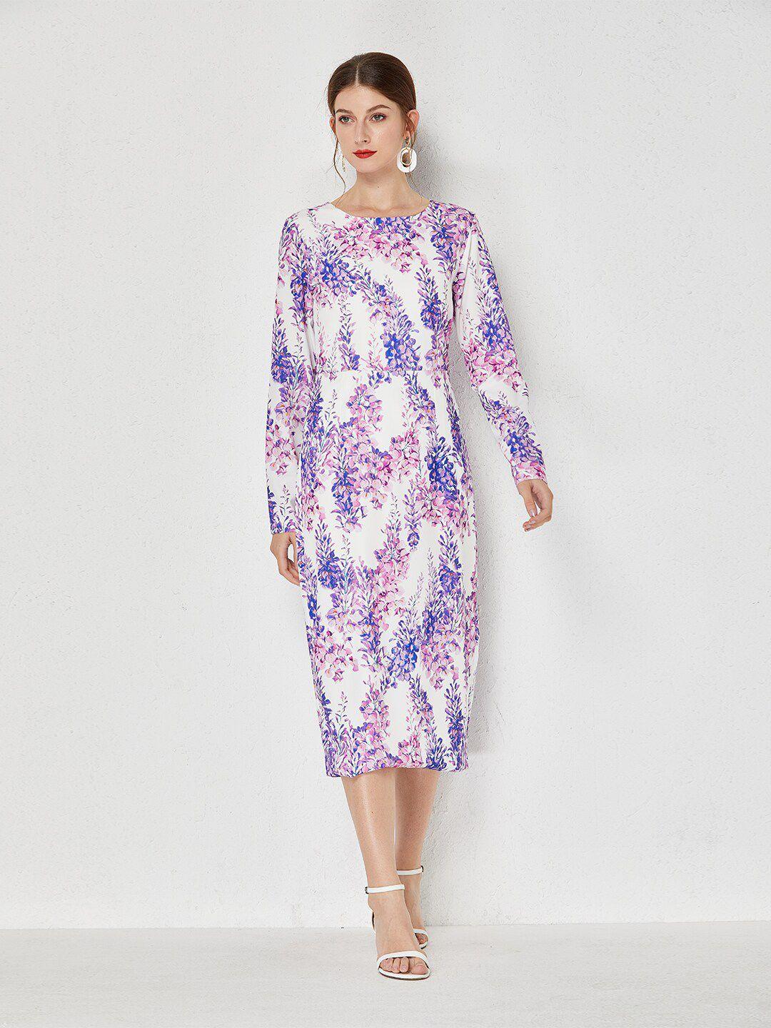 jc collection purple floral sheath midi dress