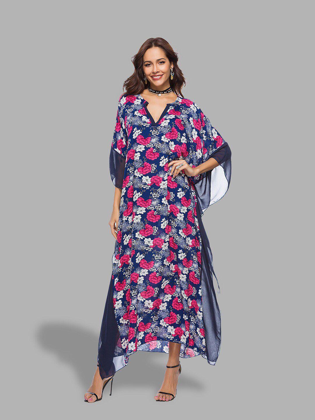 jc collection red & blue floral kaftan maxi dress