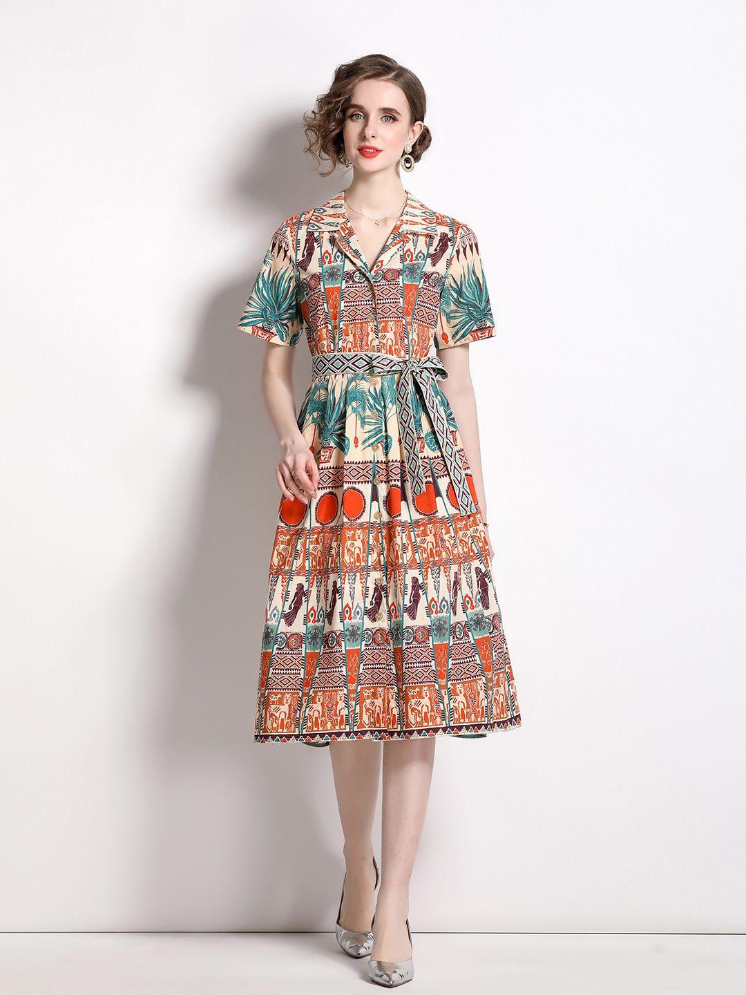 jc collection red ethnic motifs print fit & flare midi dress