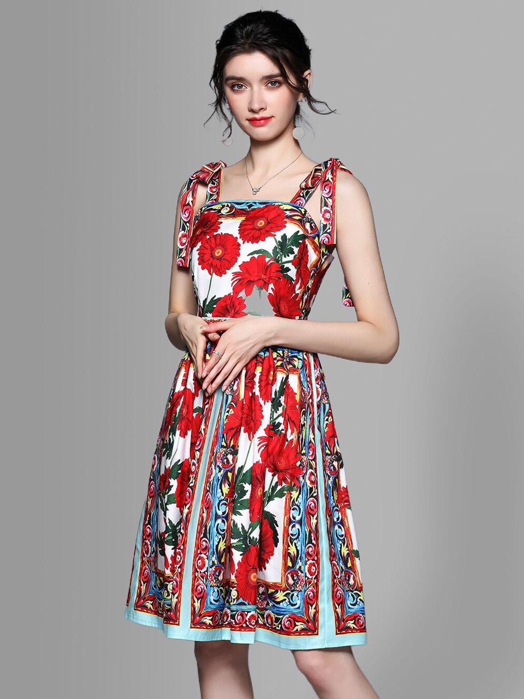 jc collection red floral fit and flare dress