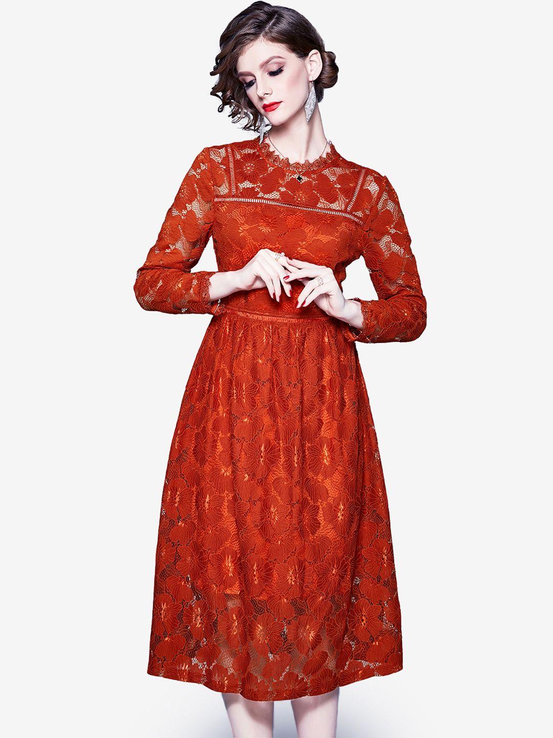 jc collection red lace fabric blouson dress