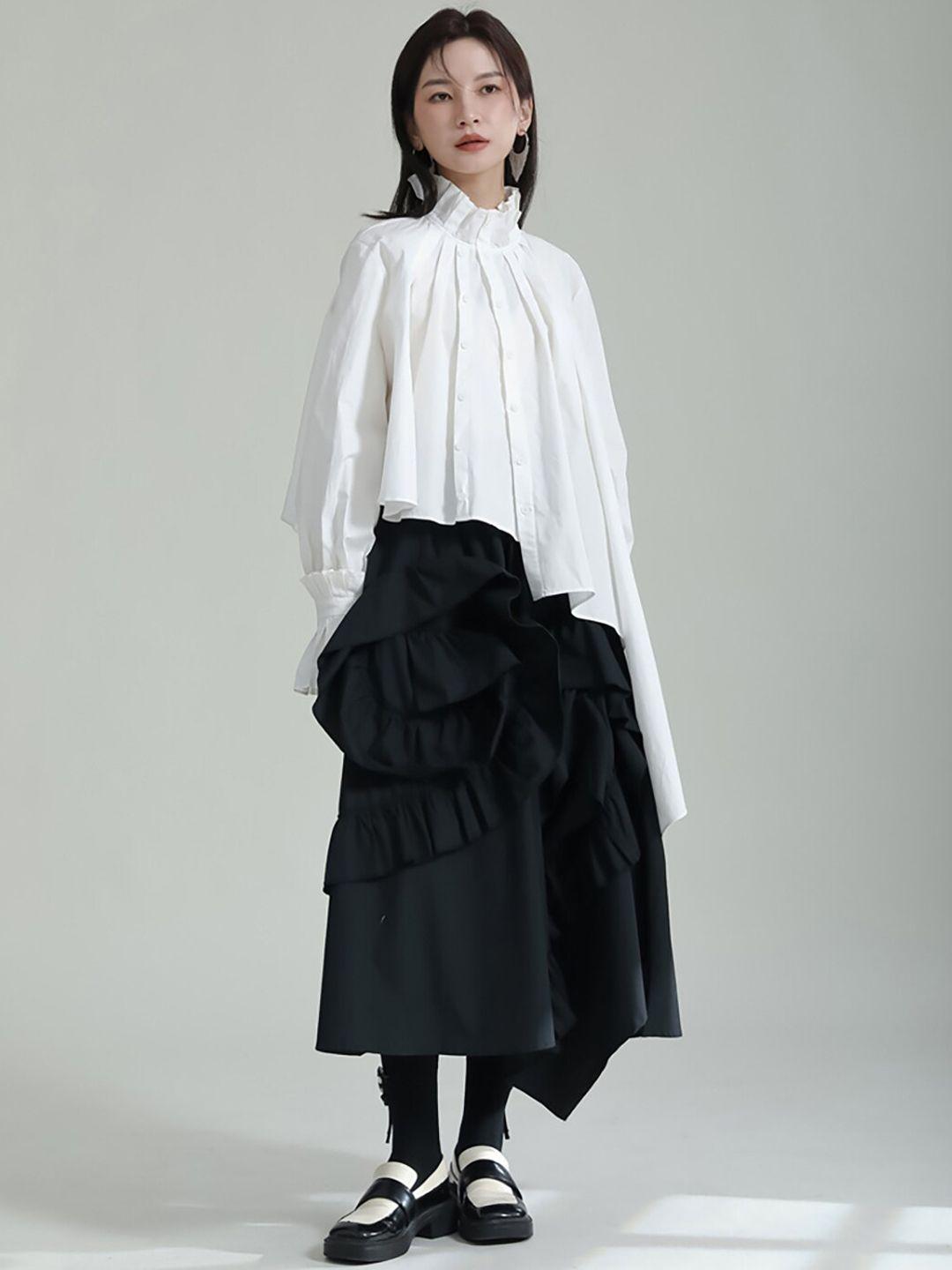 jc collection ruffled asymmetric flared midi skirt