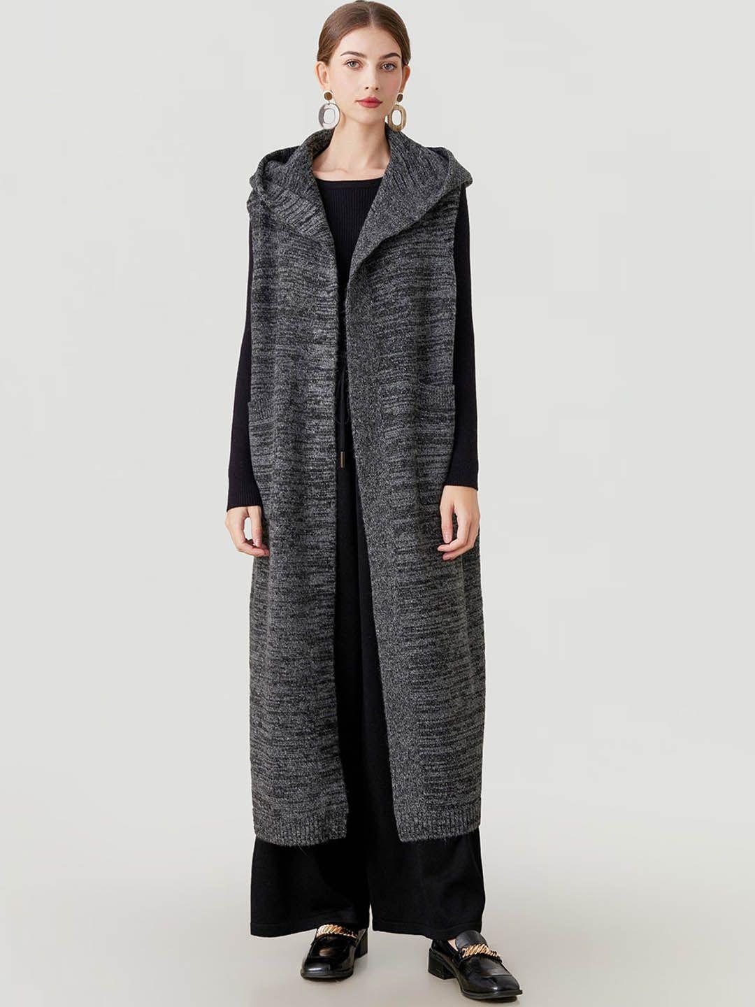 jc collection self design heathered single-breasted longline hood overcoat