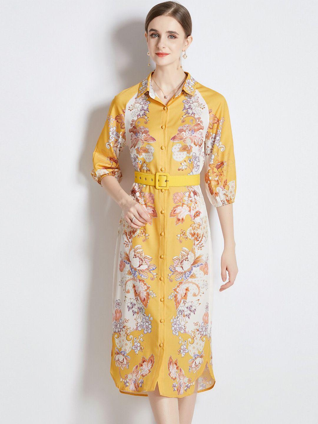 jc collection shirt collar floral shirt midi dress