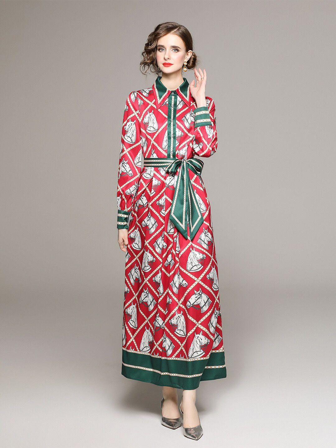 jc collection shirt collar print maxi dress