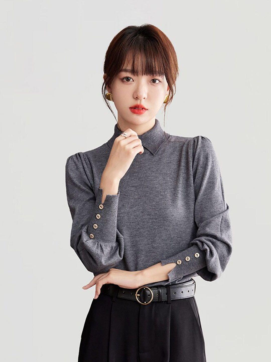 jc collection spread collar long sleeves pullover sweater