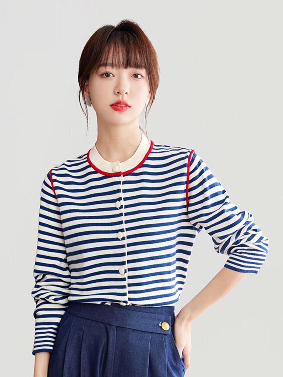 jc collection striped long sleeve front-open sweater