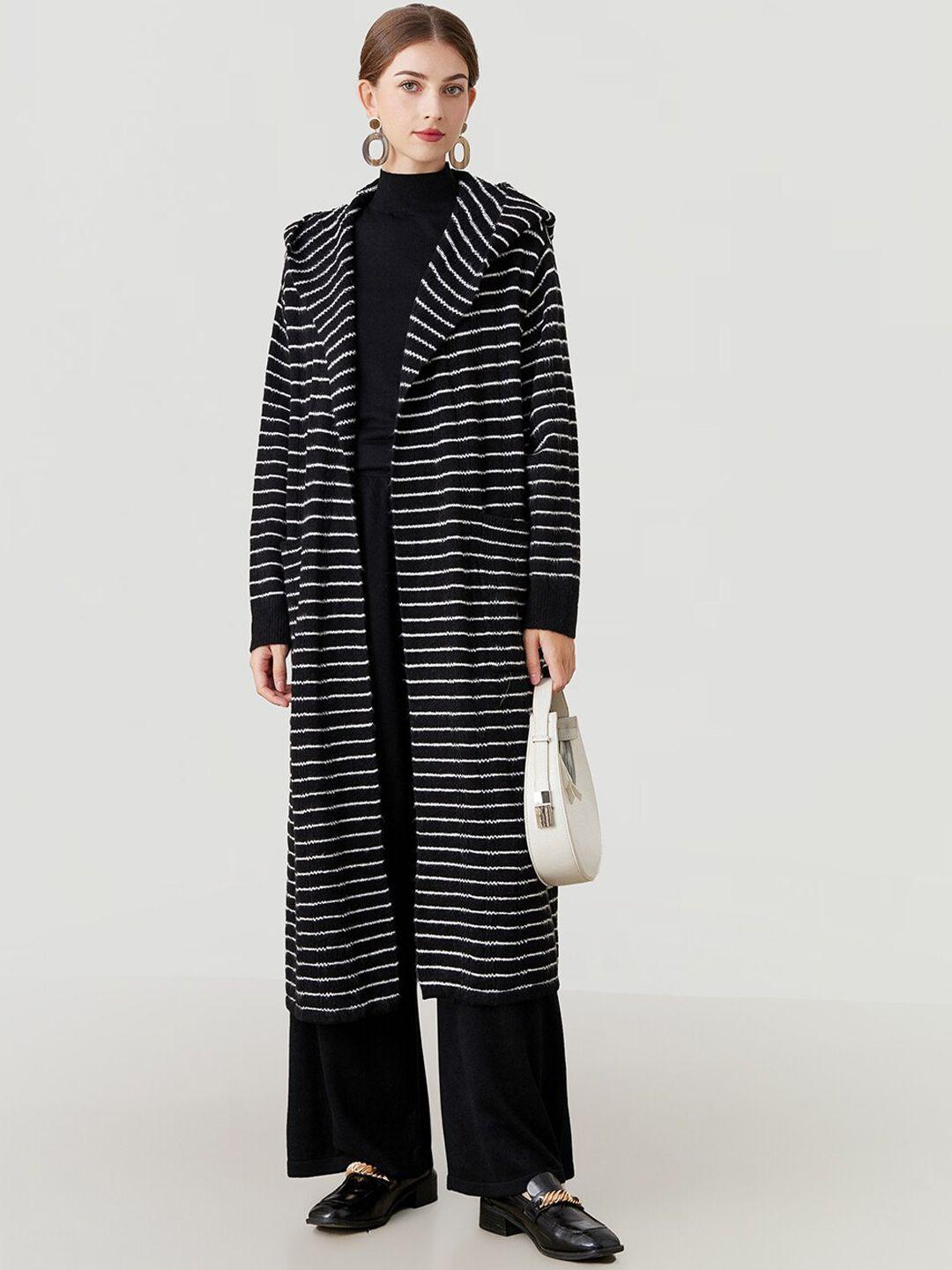 jc collection striped open front hooded longline overcoat