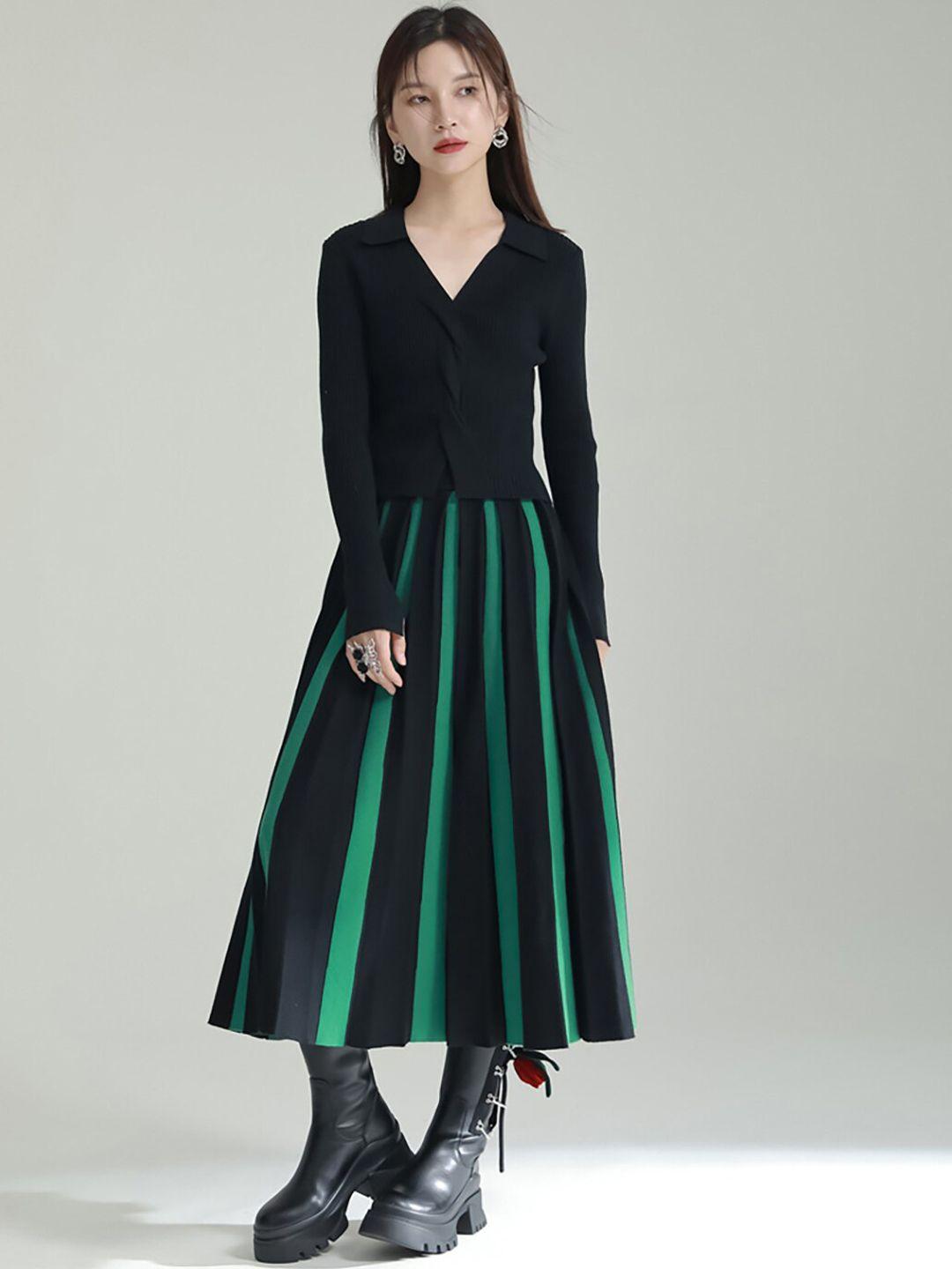 jc collection striped pleated flared midi skirt