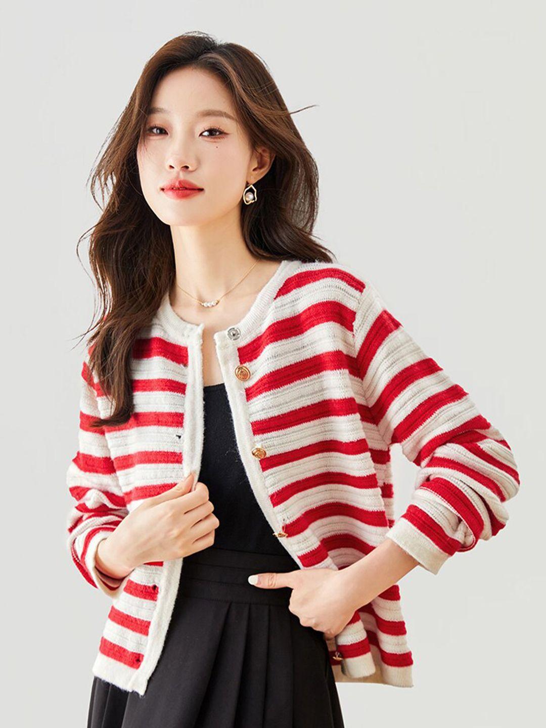 jc collection striped round neck cardigan