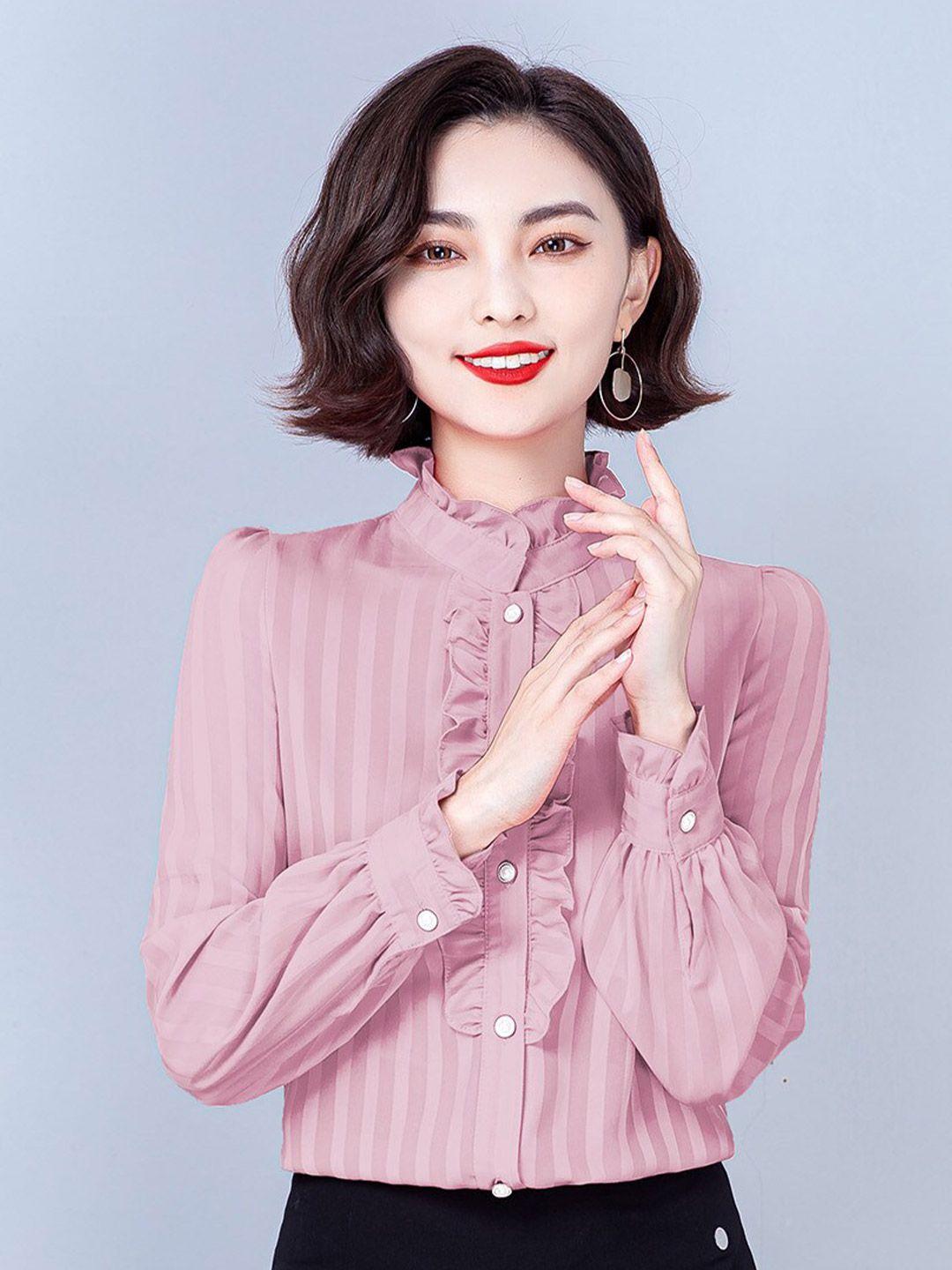 jc collection striped ruffles formal shirt