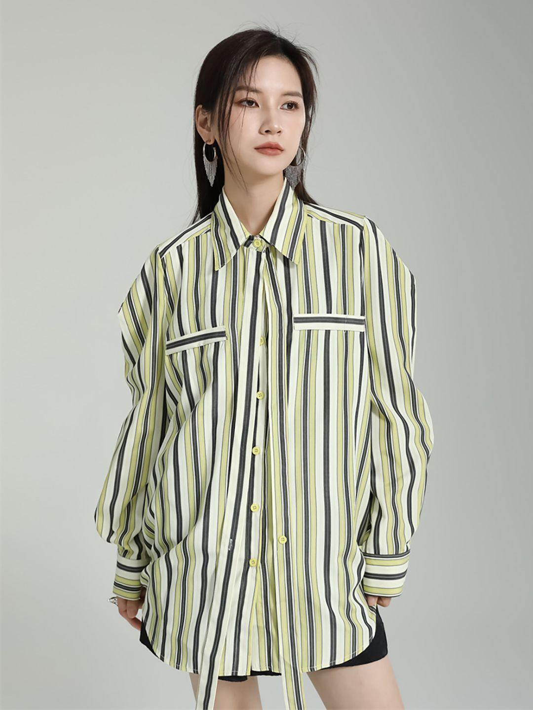 jc collection striped spread collar long sleeves casual shirt