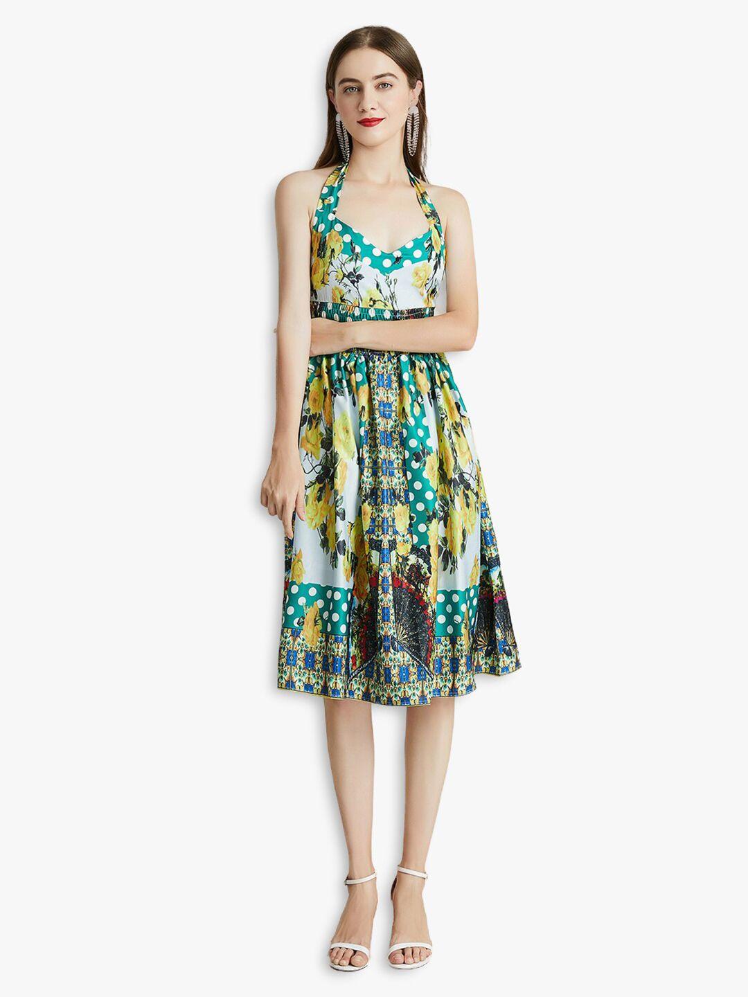 jc collection teal & yellow floral dress