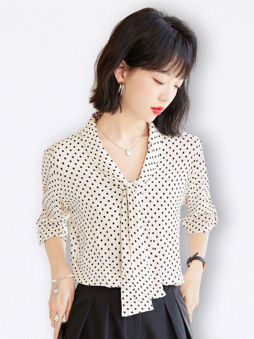 jc collection tie-up neck polka dots printed shirt style top