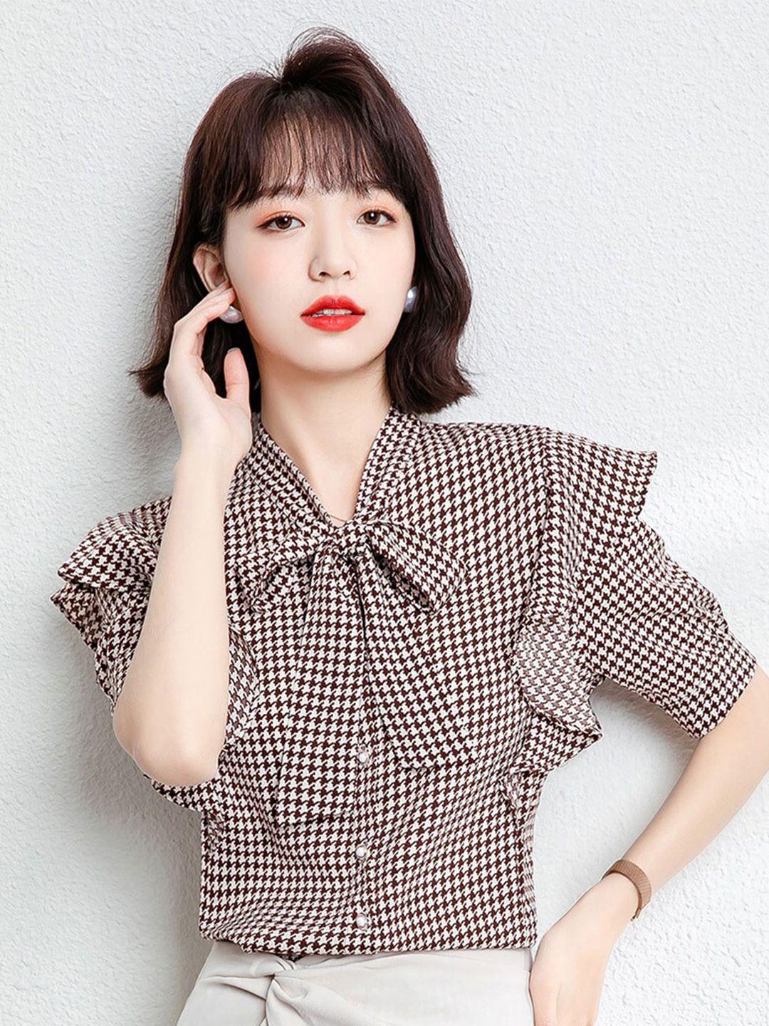 jc collection tie-up neck puff sleeves shirt style top