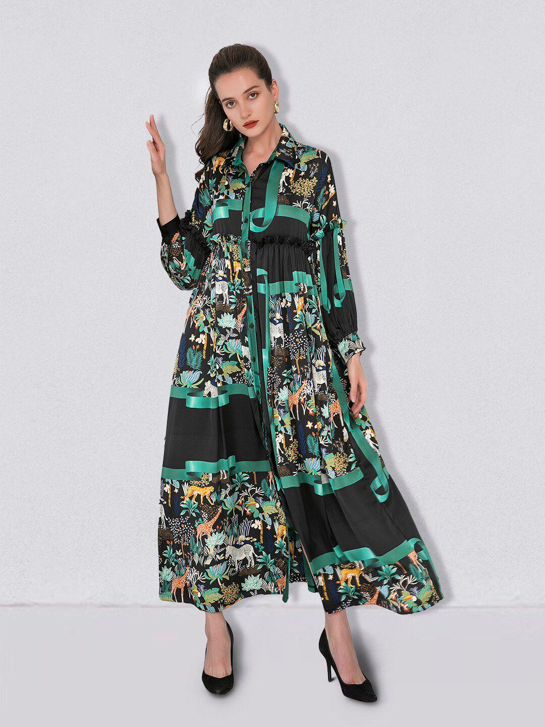 jc collection tropical long sleeve a-line maxi dress