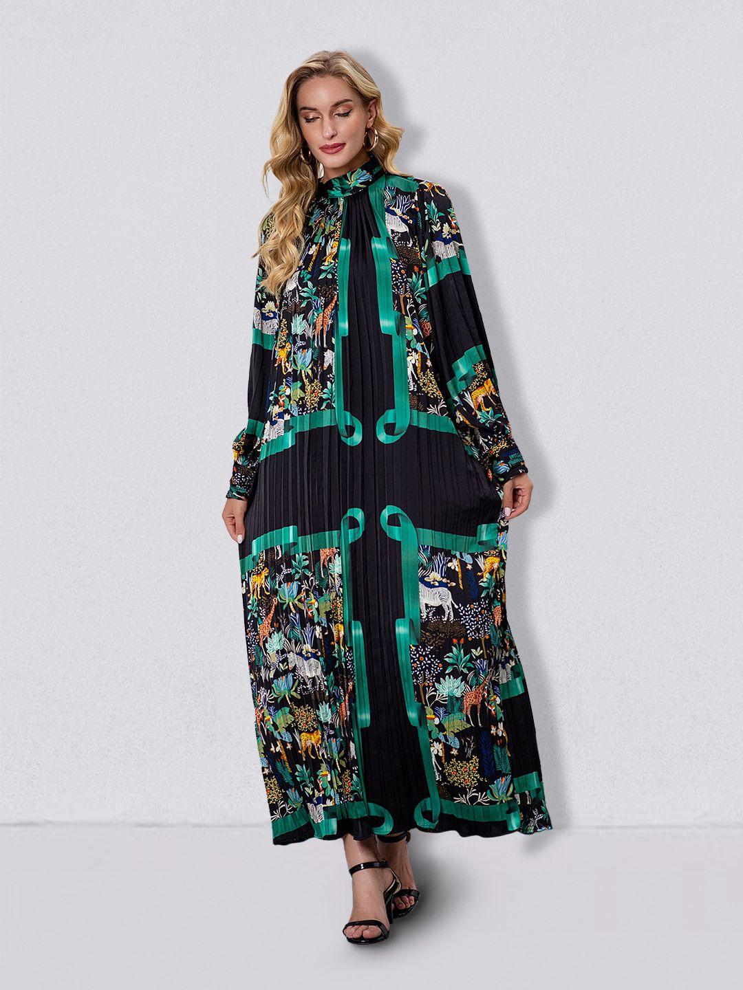 jc collection tropical printed long sleeve pleated maxi dress