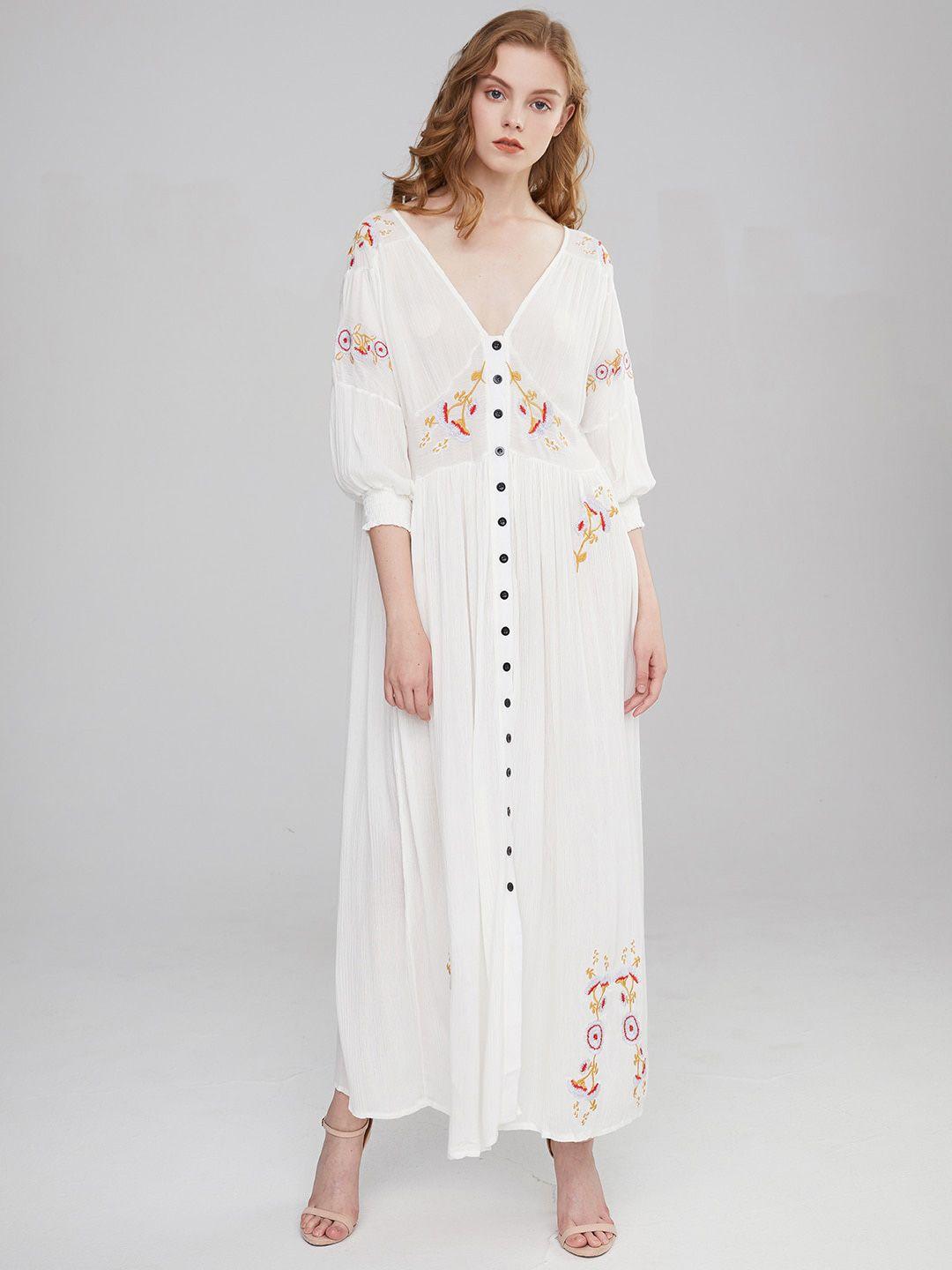 jc collection v-neck floral embroidered pure cotton maxi dress