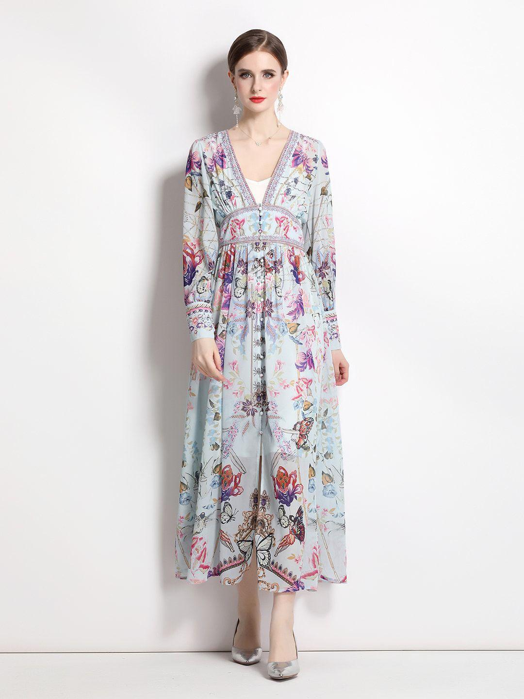 jc collection v-neck floral print maxi dress