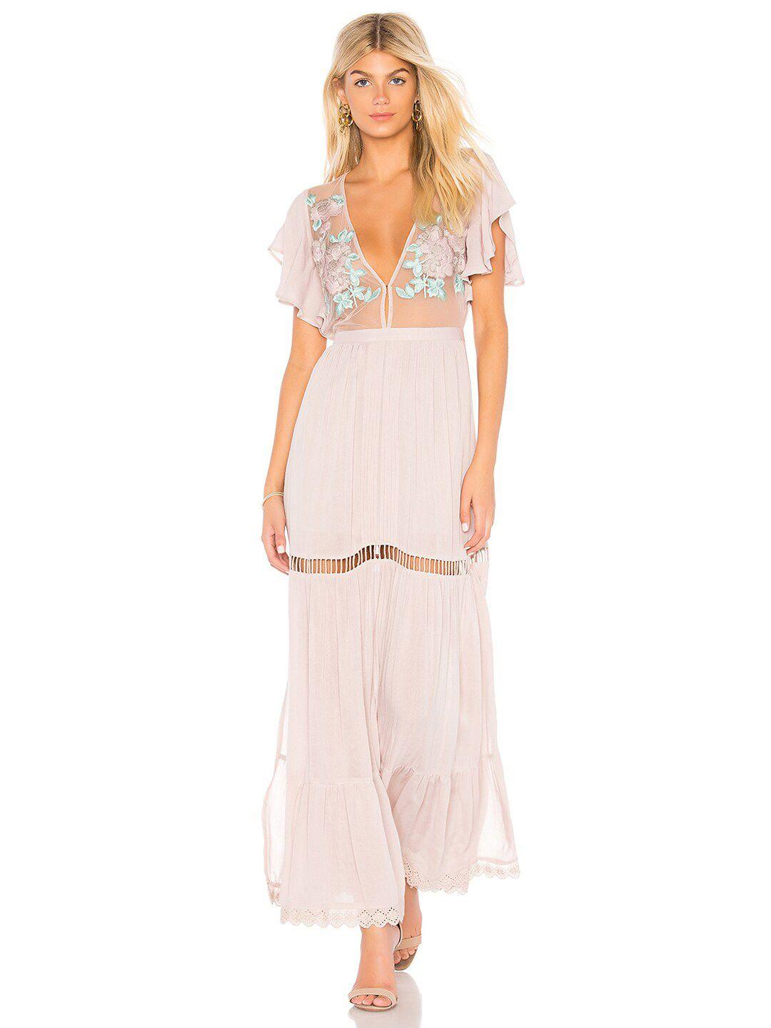 jc collection v-neck semi sheer floral embroidered pure cotton maxi dress