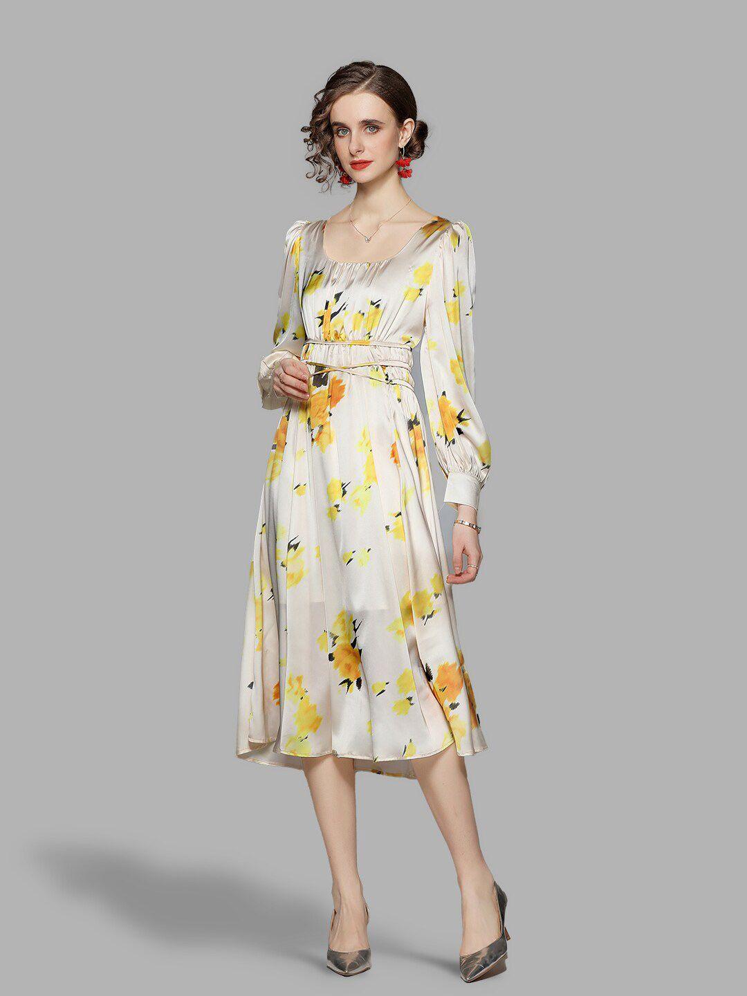 jc collection white & yellow floral midi dress