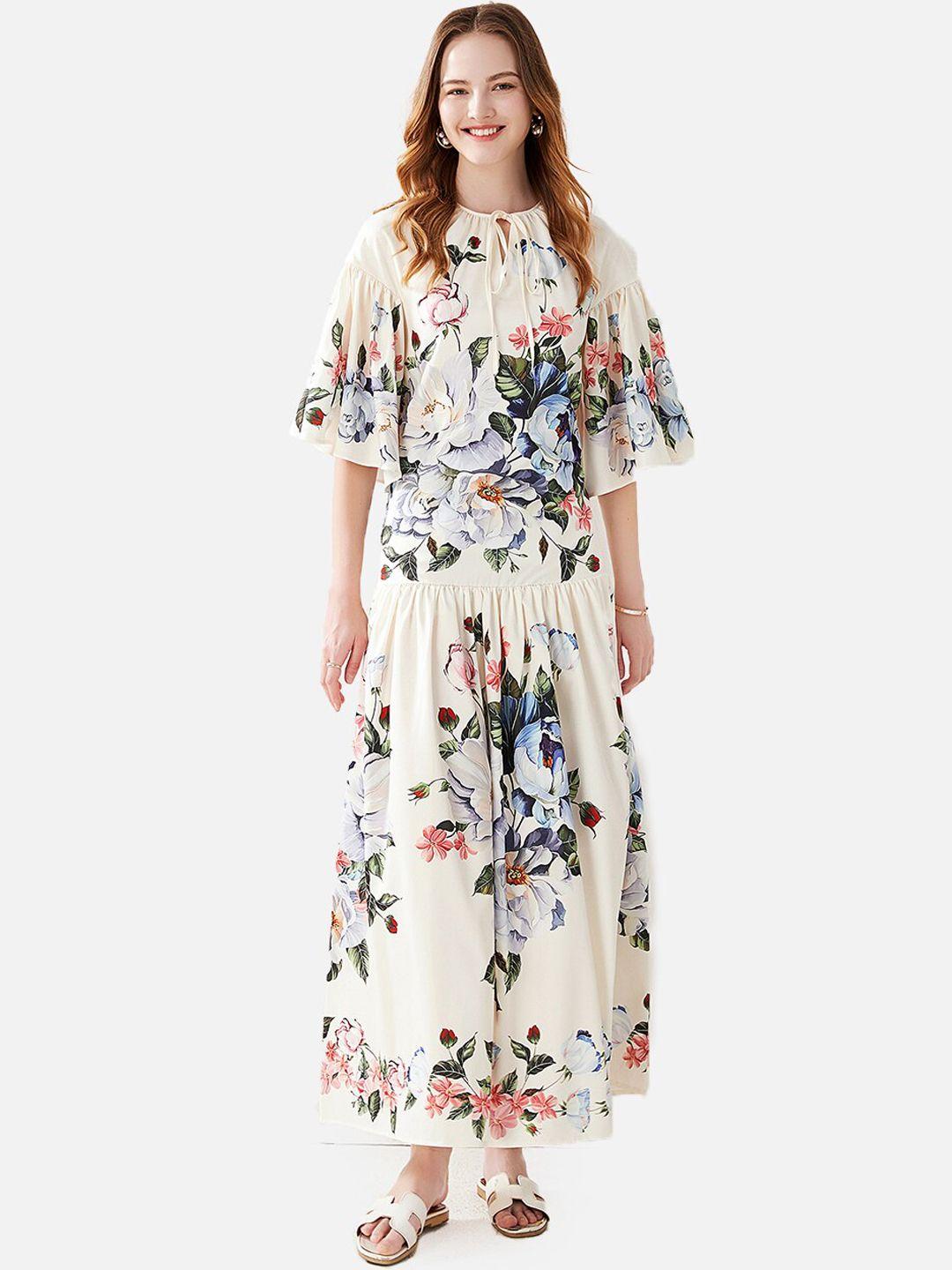 jc collection white floral flared sleeves maxi dress