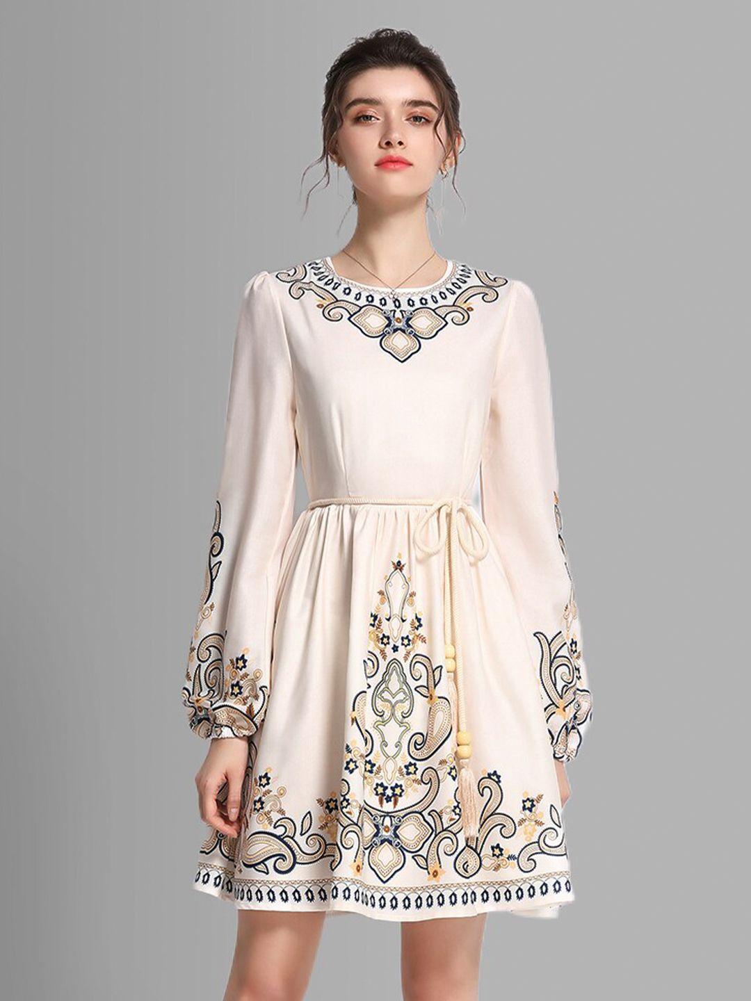 jc collection women beige & navy blue floral dress