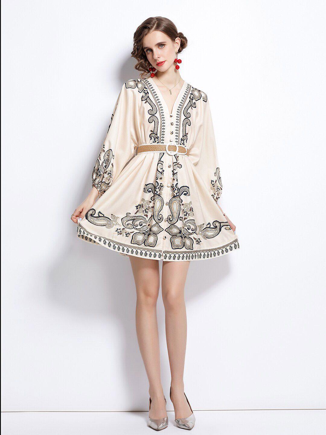 jc collection women beige ethnic motifs dress