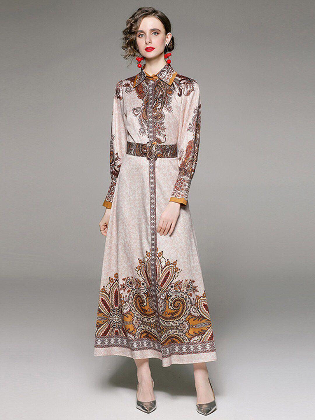 jc collection women beige ethnic motifs maxi dress