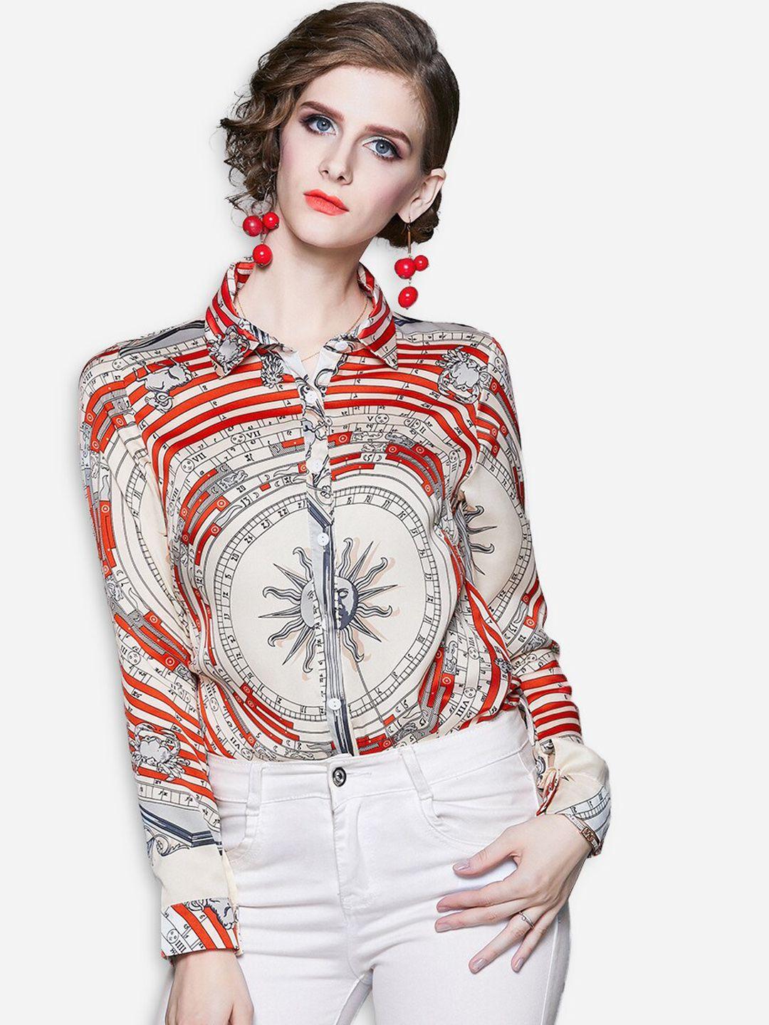 jc collection women beige opaque printed casual shirt