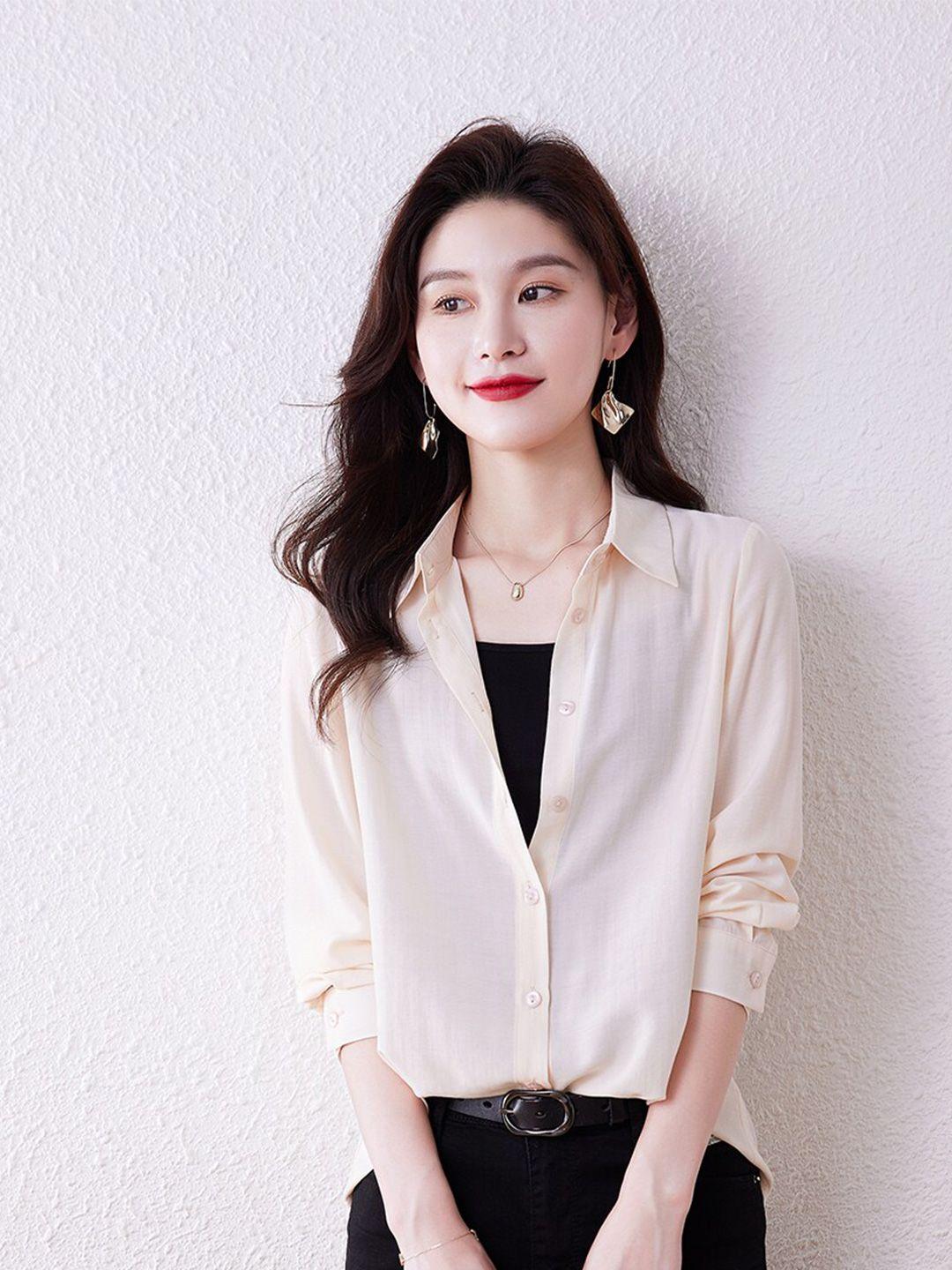 jc collection women beige solid polyester casual shirt