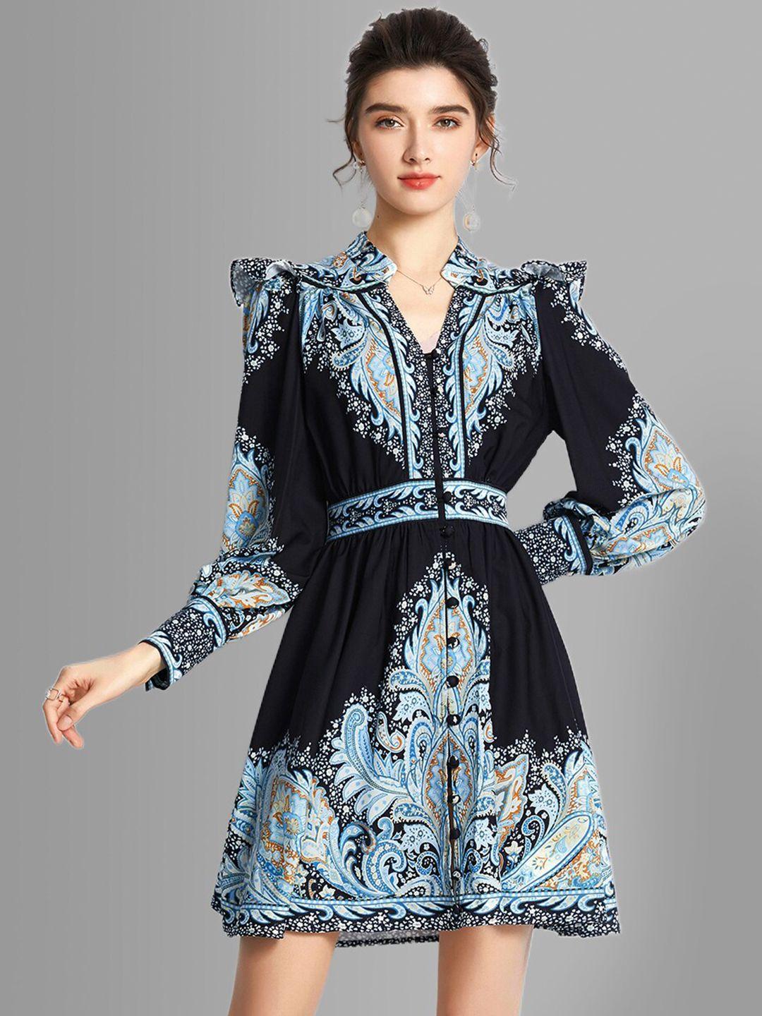 jc collection women black & blue ethnic motifs dress