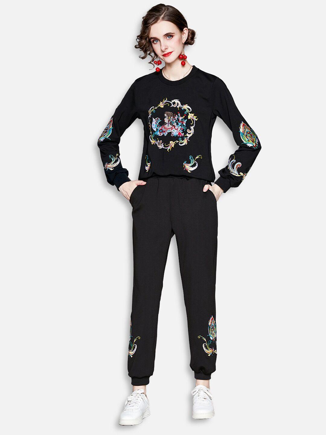 jc collection women black & blue printed tracksuits