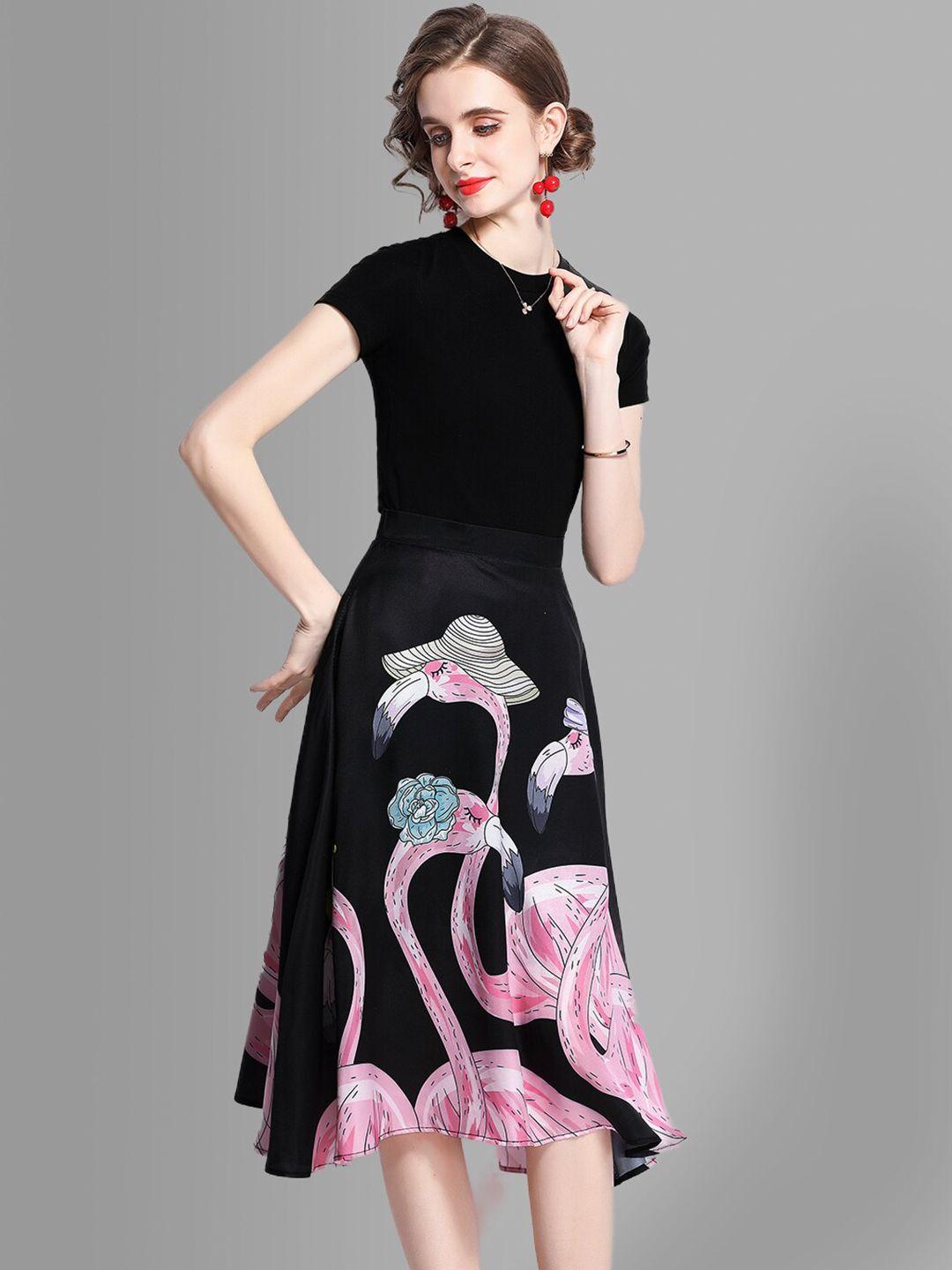 jc collection women black & pink top with skirt co-ords set