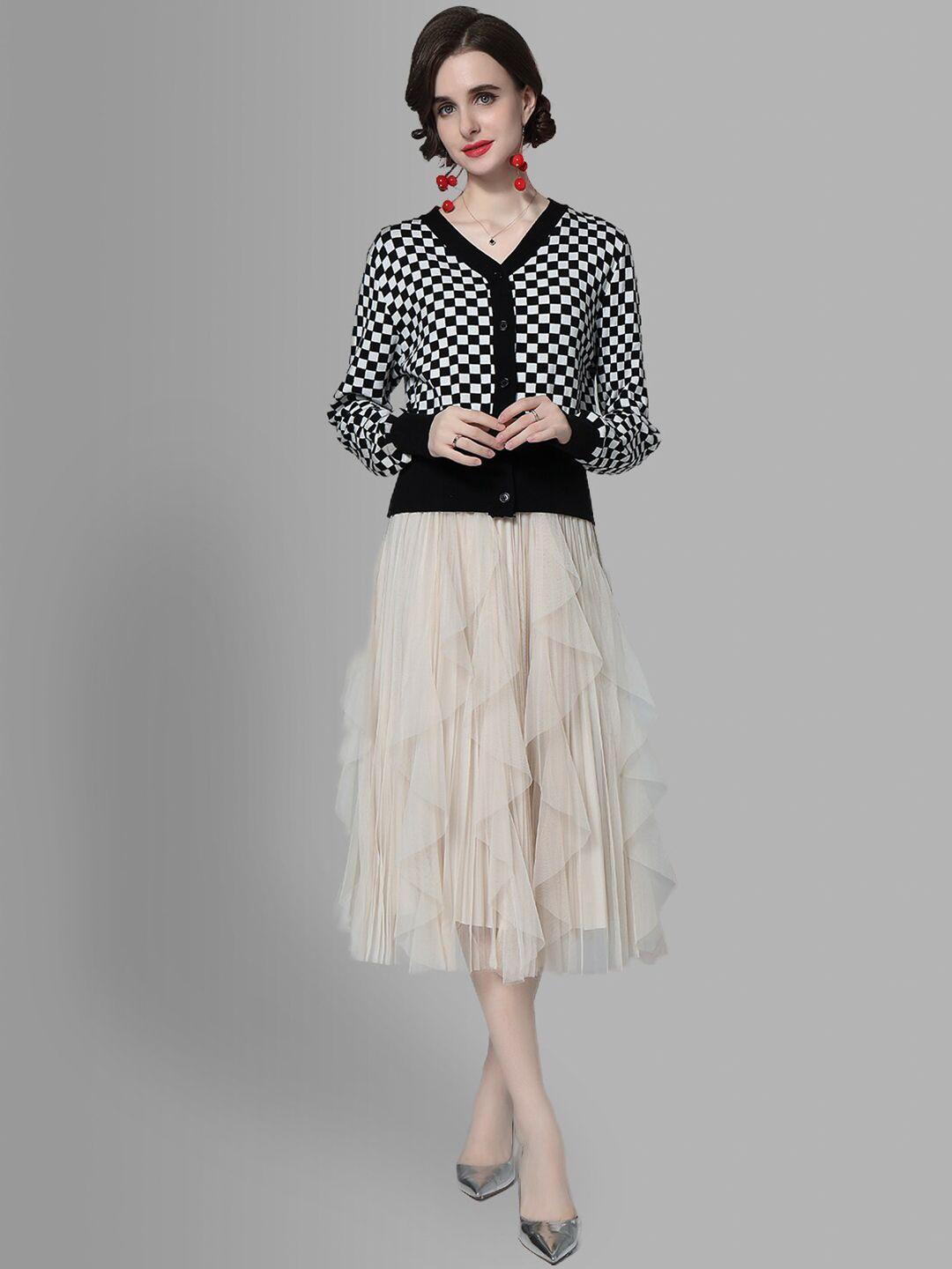 jc collection women black & white checked shirt with skirt