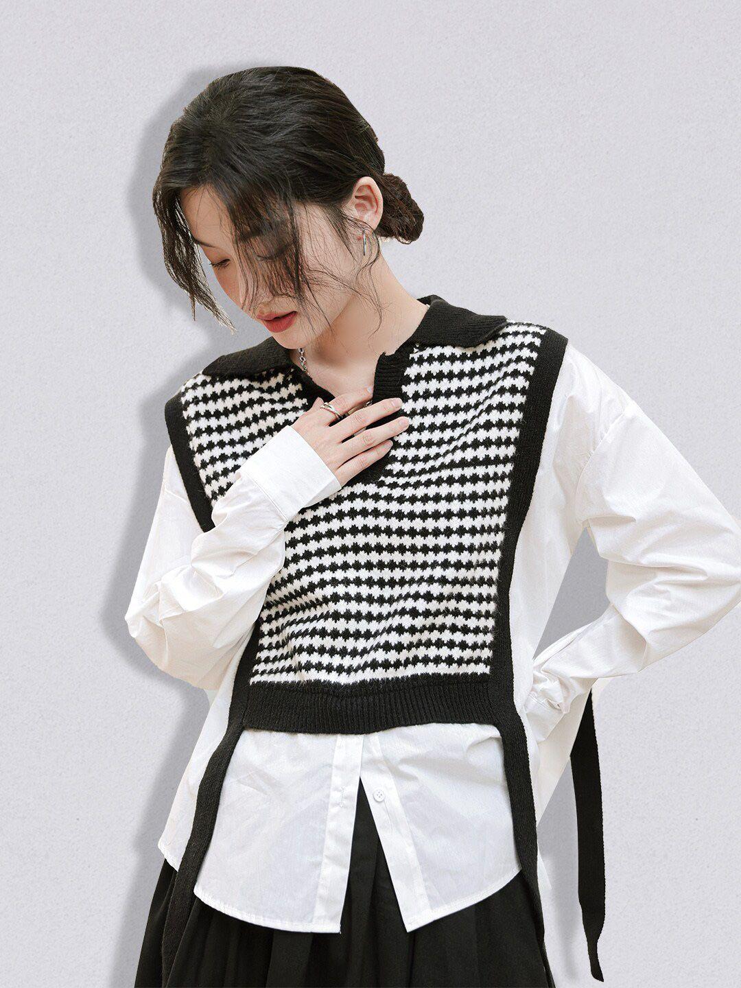 jc collection women black & white printed crop sweater vest