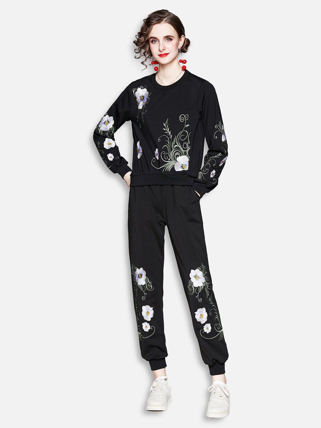 jc collection women black & white printed top with joggers