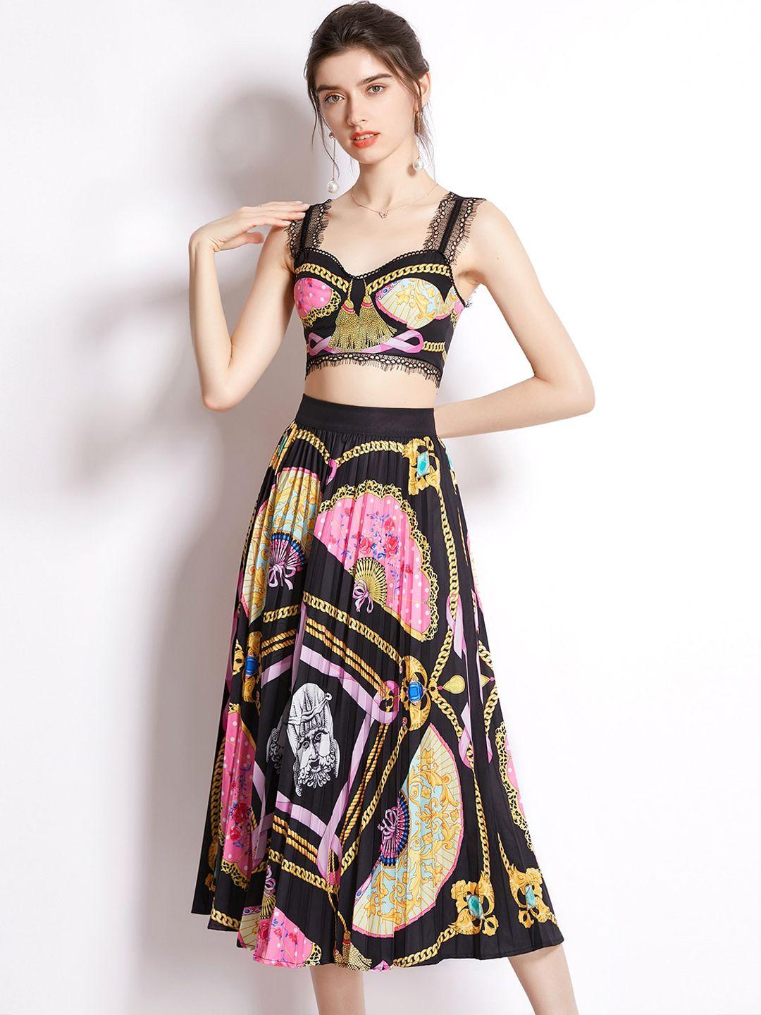 jc collection women black & yellow printed co-ords