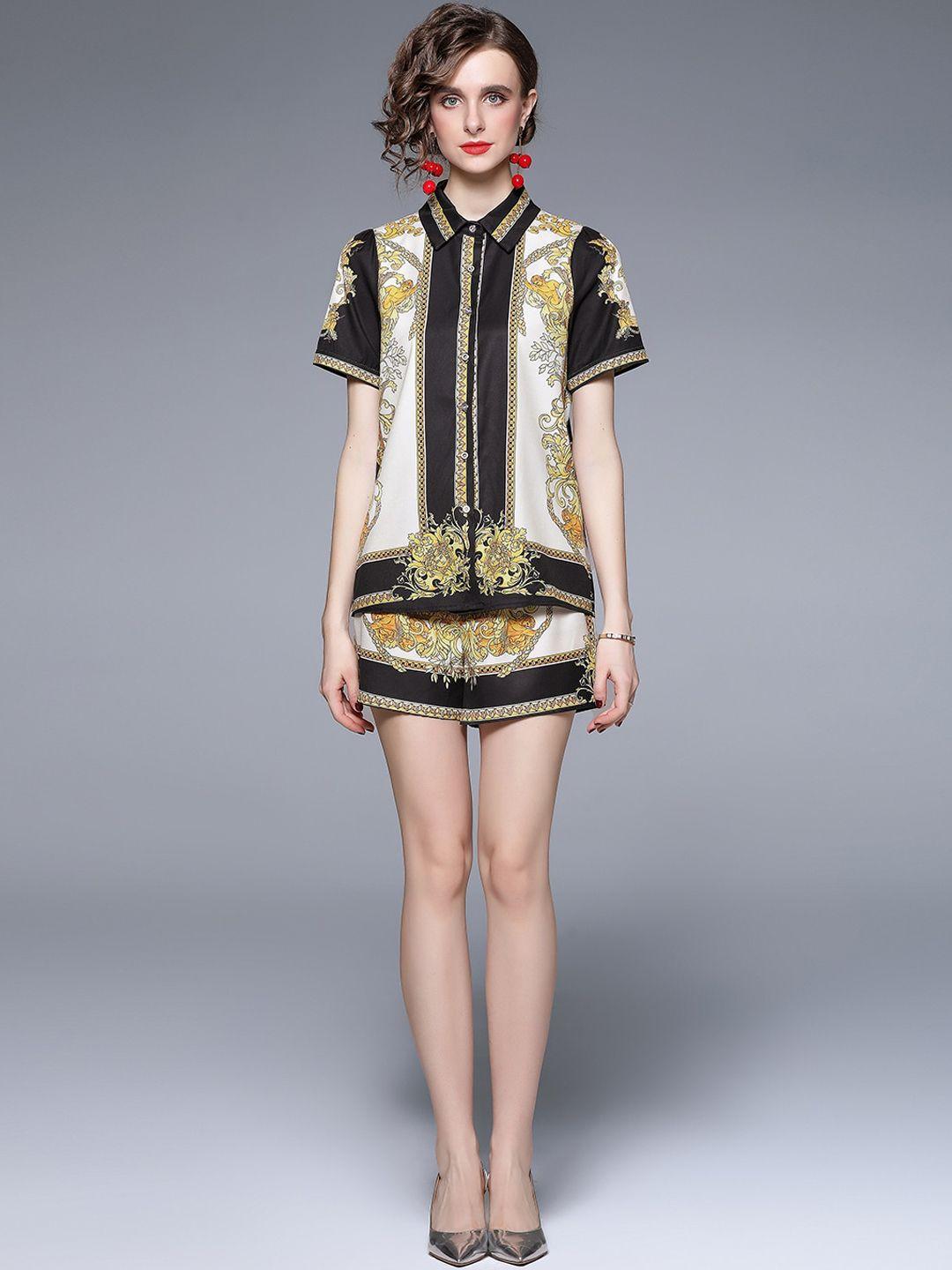 jc collection women black & yellow printed top & shorts