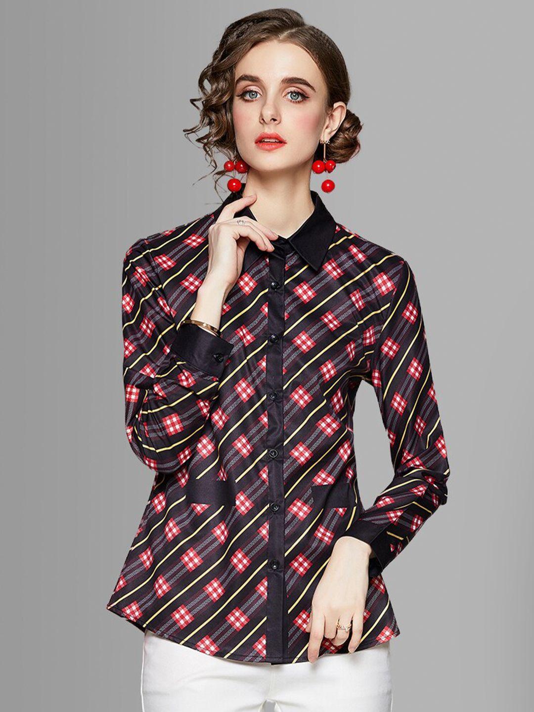 jc collection women black checks printed casual shirt