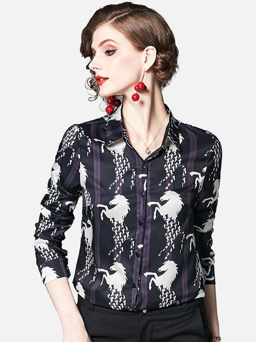 jc collection women black opaque printed casual shirt