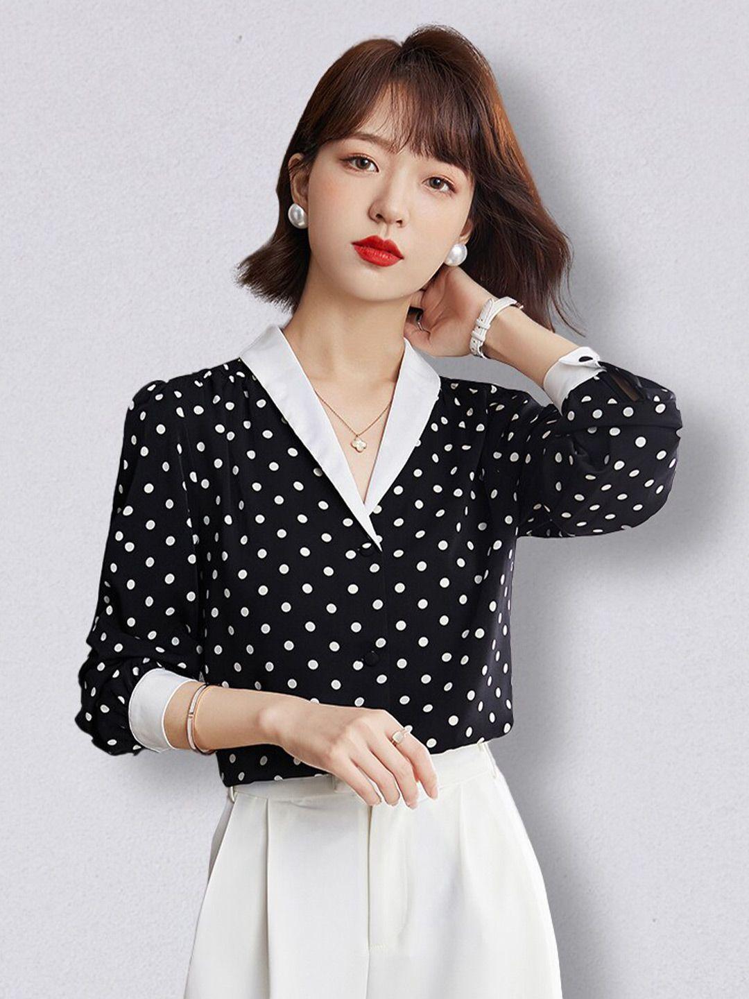 jc collection women black polka dots printed polyester casual shirt