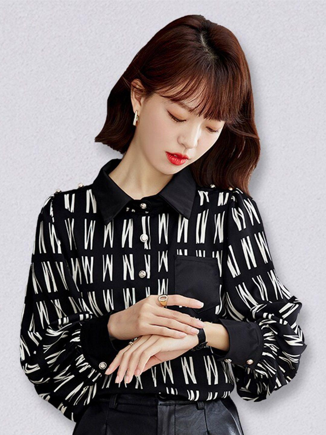 jc collection women black printed casual shirt