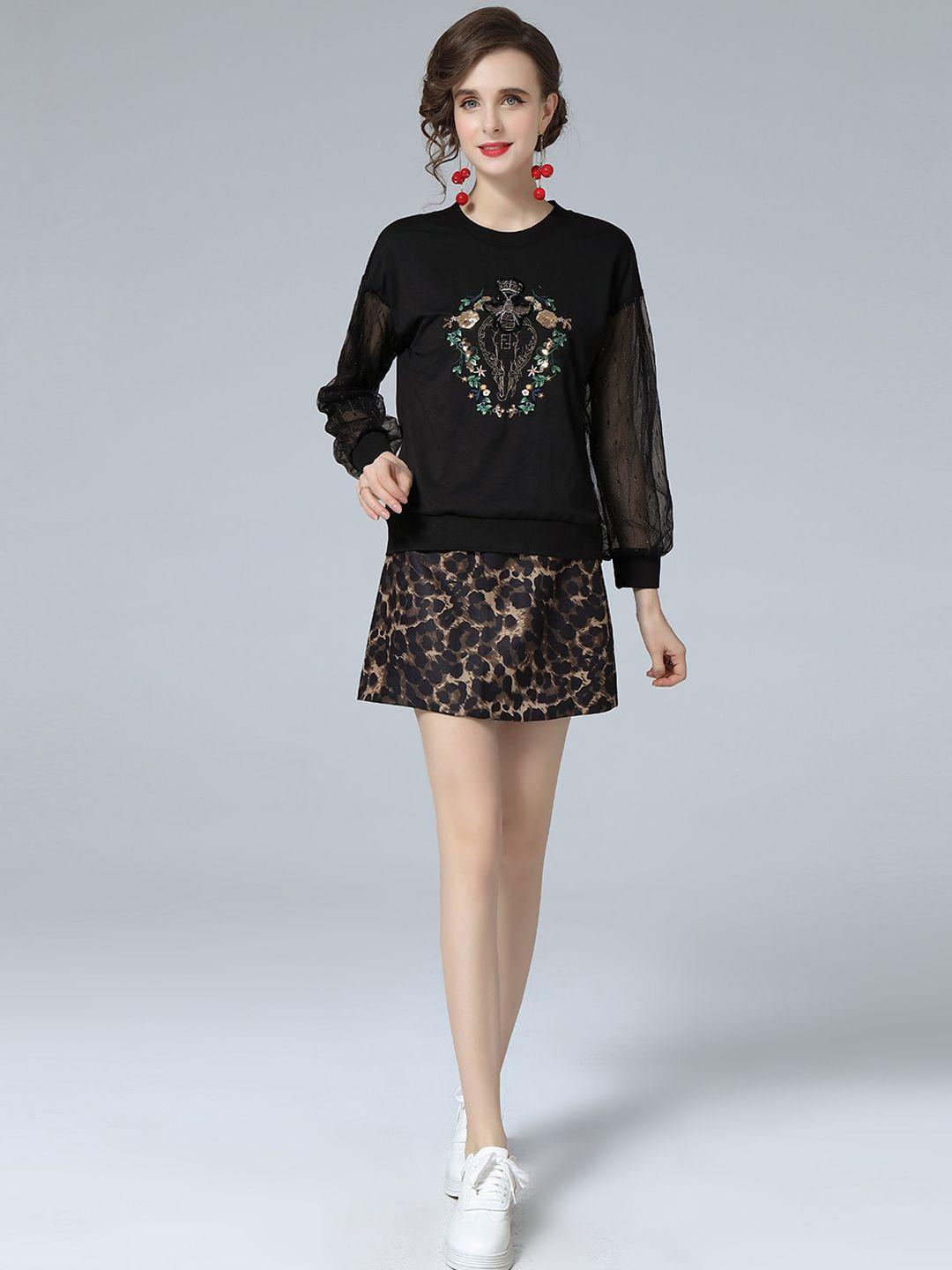 jc collection women black printed co-ords