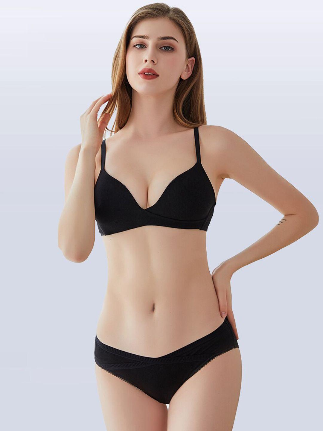 jc collection women black solid lingerie set