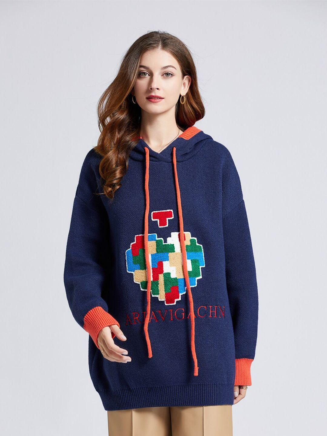 jc collection women blue & red printed pullover