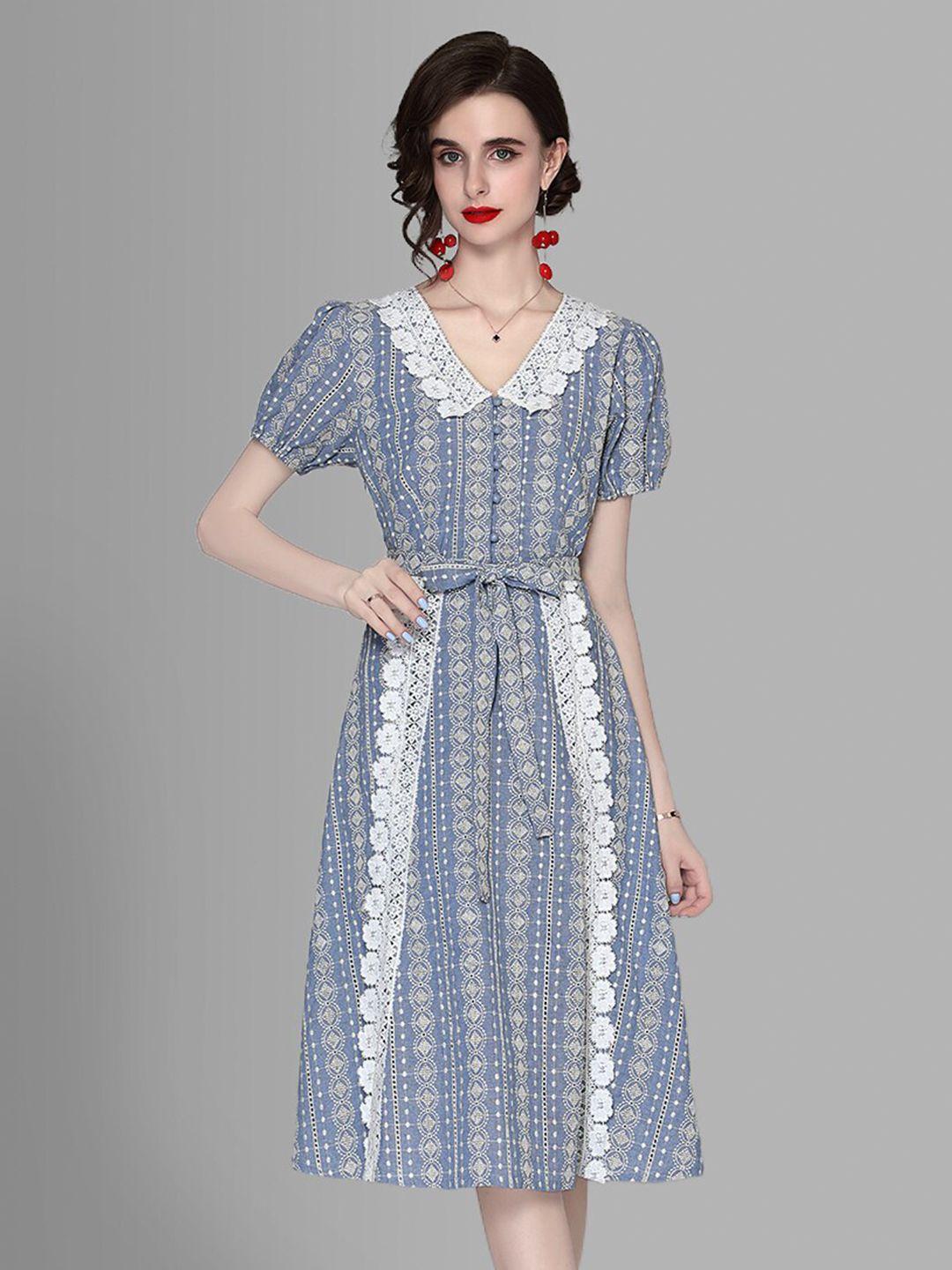 jc collection women blue & white a-line midi dress