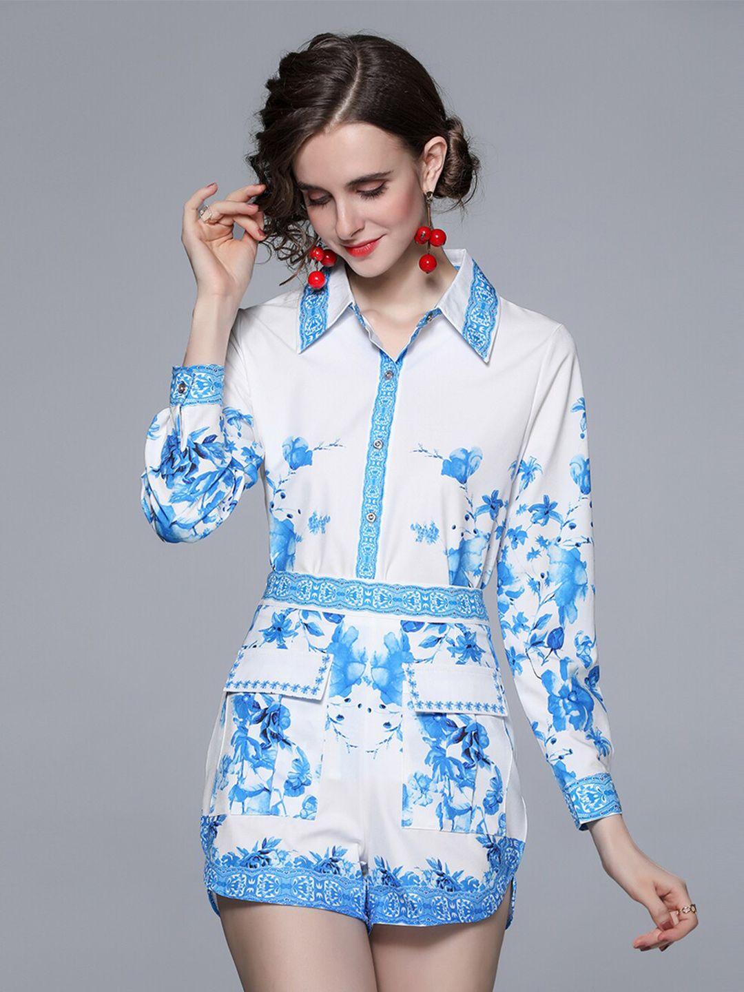 jc collection women blue & white printed shirt with shorts
