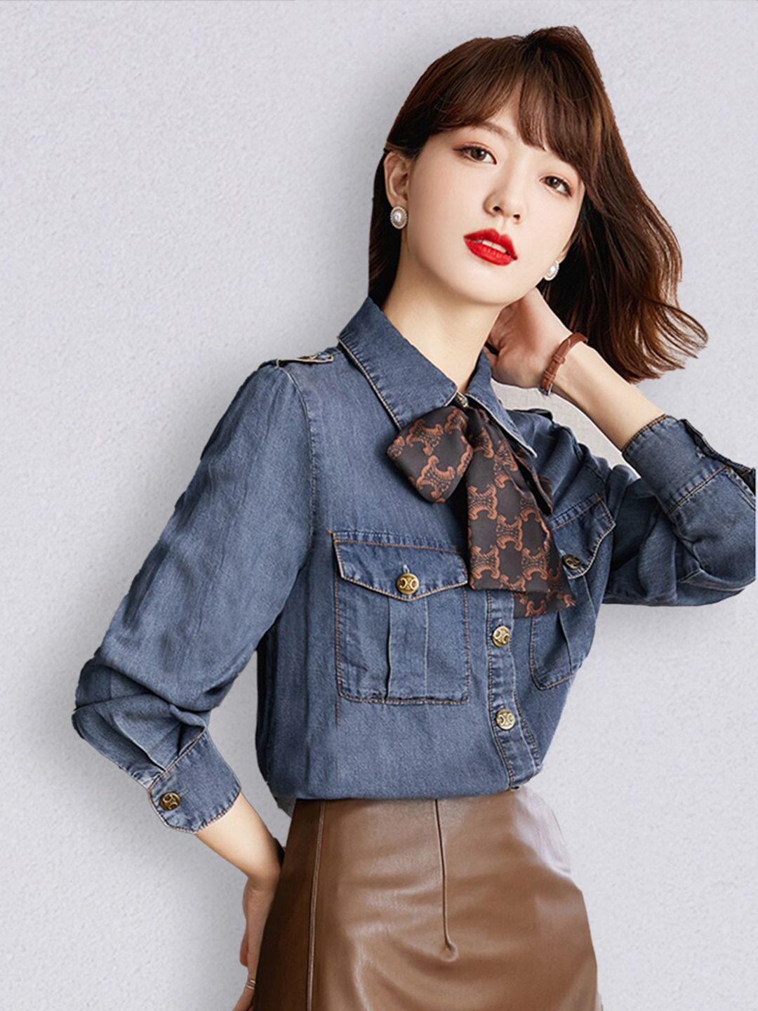 jc collection women blue comfort denim casual shirt