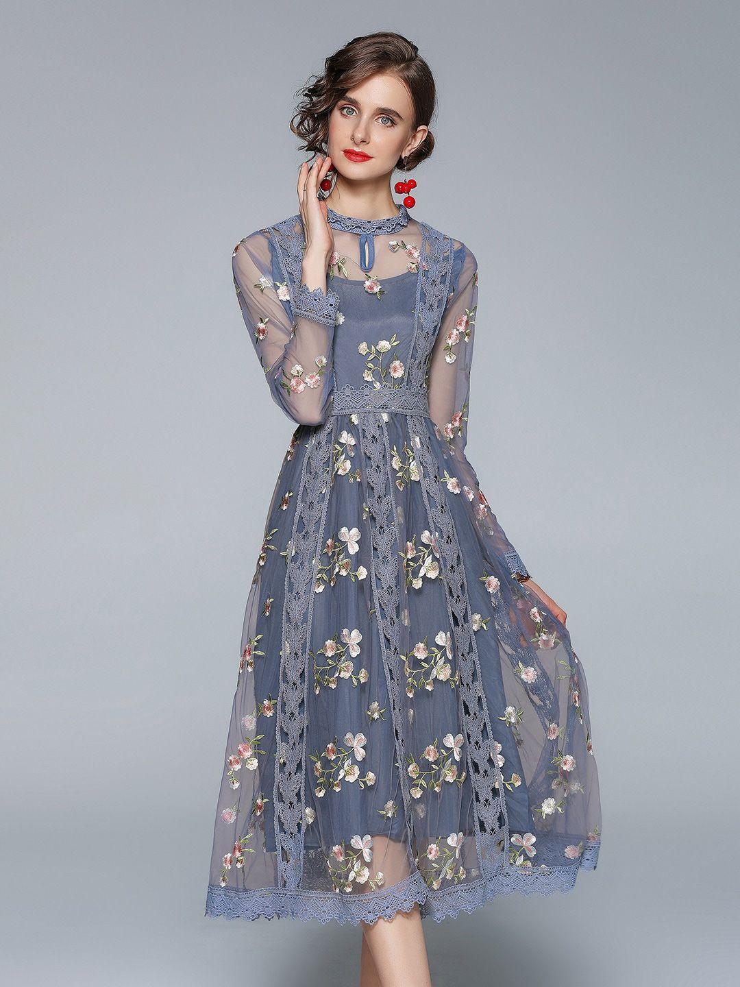 jc collection women blue floral printed midi dress
